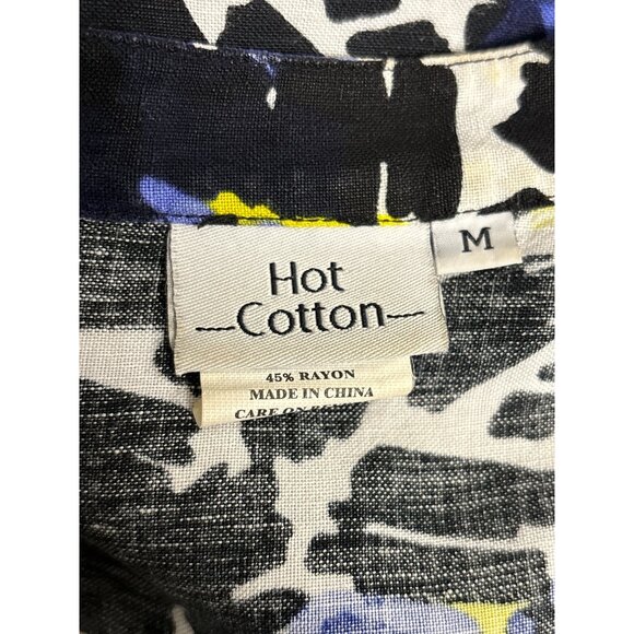 Hot Cotton Womens Abstract Print Button-Up Blouse M 3/4 Sleeves 55% Linen 45% Ra - Picture 3 of 6